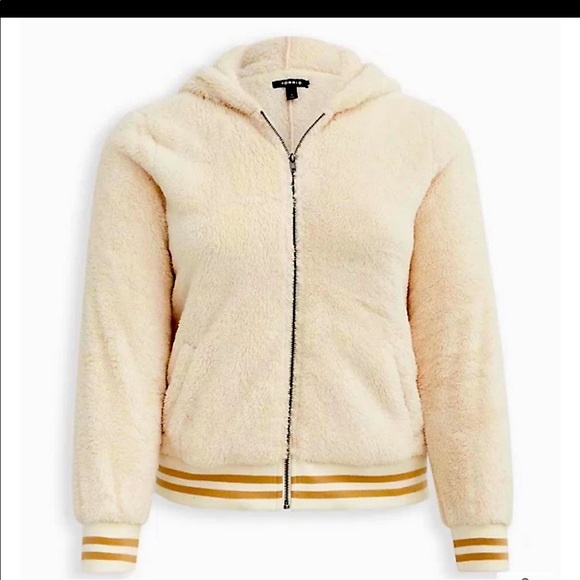 Ivory Sherpa Varsity Bomber Jacket! NWT - Picture 1 of 3